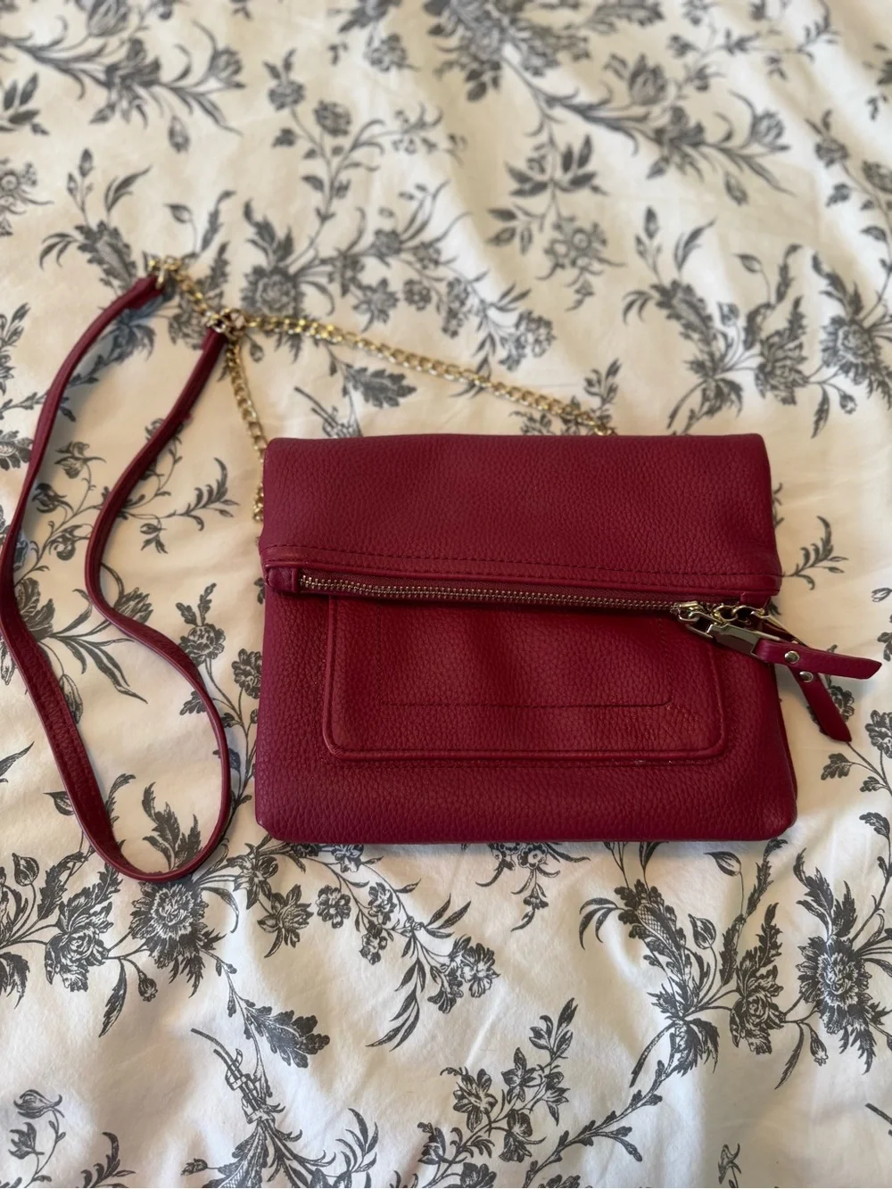 Miztique Wine Red Leather Crossbody with Gold Chain